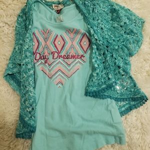 Girls Tank with Lace Cardigan 7/8